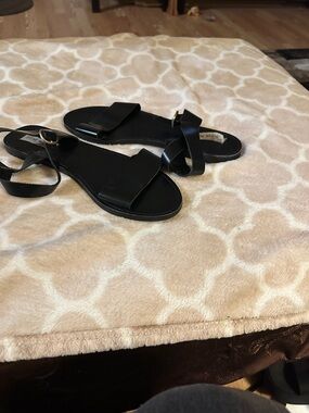 Steve Madden Black Leather Ankle-Strap Flat Sandals